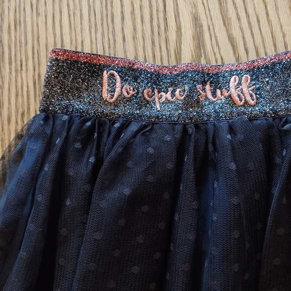 H&M Girls Tulle Skirt Do Epic Stuff Black Navy Sparkles Size 14Y - Picture 2 of 11